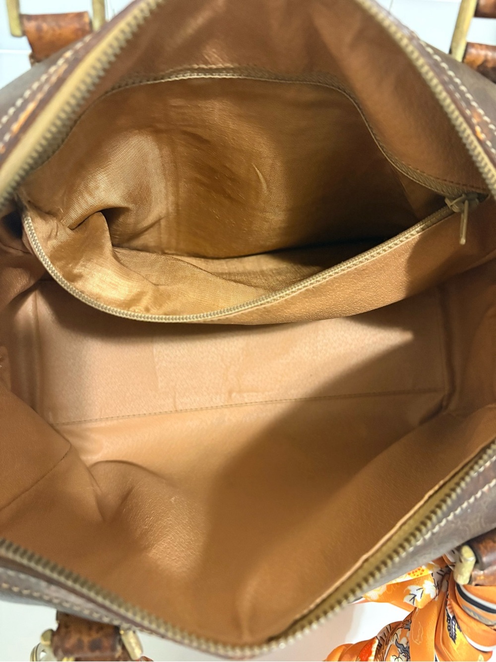 Celine Brown Satchel with Orange Scarf Detail - Picture 9 of 9
